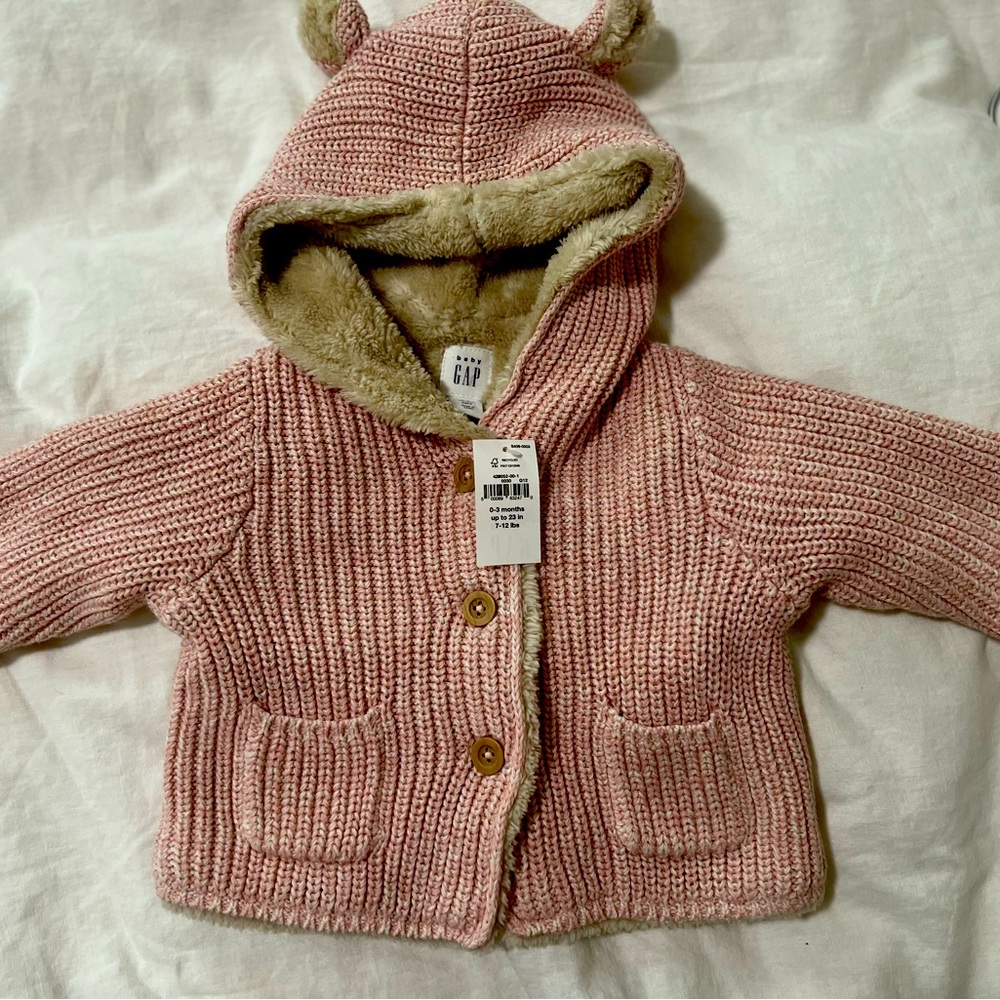 NWT Baby Gap Pink Sherpa Lined Knit Jacket size 0-3 mos